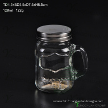 Handle Style Glass Cock Mason Jar avec le couvercle Strew et Metal, le gant de coq Jar en verre